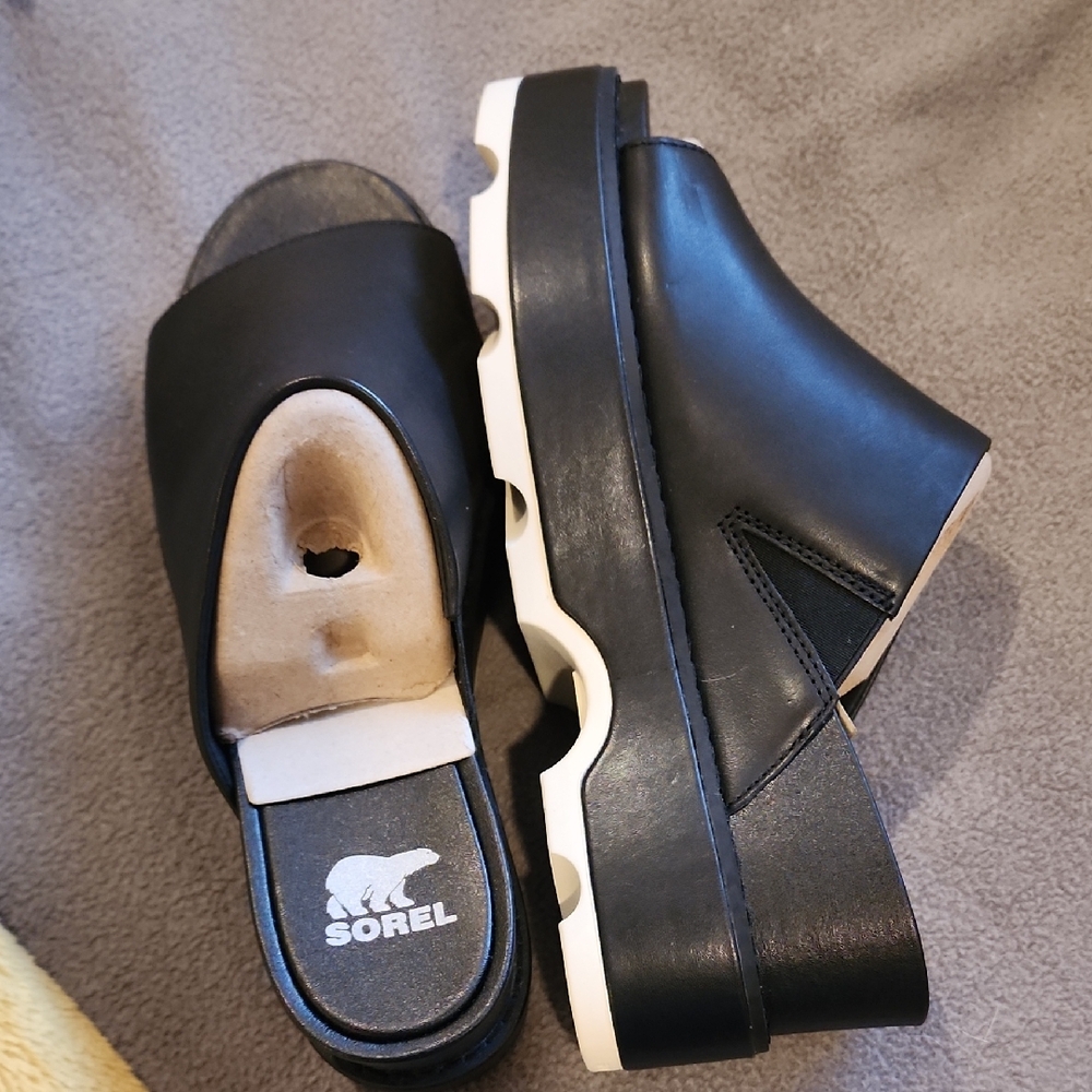 Sorel Women's Black Mules with White Accents